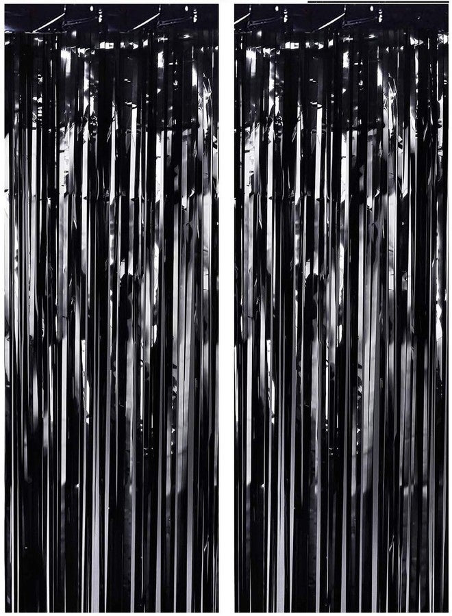 LUDALY Foil Metallic Tinsel Fringe Big Size Curtains for Birthday, Anniversaries, Graduation, Retirement, Baby Shower Decoration Pack of 2 (Black) - Image 1